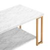 39.73” Simple Rectangular Double Layer Coffee Table, Gold Metal Legs, Faux Marble Top, Open Bottom Shelf and Adjustable Footpads