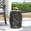 20.5” Metal Barrel Shape End Table with Iron Cut Design, Tropical Palm Leaf Pattern and Outdoor or Indoor Usage