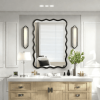 Black Solid Wood Rectangle Mirror with Wavy Frame Design and Clear HD Mirror