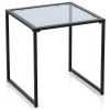 Tempered Glass Side End Table with Black Metal Frame for Indoor and Outdoor Usage