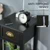 2 Tier Black Slim Side Nightstand Table with Top Drawer and Open Bottom Shelf
