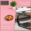 39” 2 Tier Square Coffee Table with Black Metal Curved Base, Two-Tone Color Design and Open Bottom Shelf
