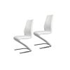 Set of 2, White Leatherette Z Shaped Dining Chairs with Chrome Finish Base