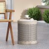 Lightweight Concrete End Table with Cylindrical Structure, Basket Weave Pattern for Outdoor or Indoor Use