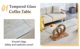 Modern Style Clear Glass Top MDF Coffee Table with Natural Wood Color Base