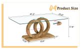 Modern Style Clear Glass Top MDF Coffee Table with Natural Wood Color Base