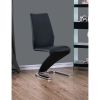 Set of 2, Contemporary Z-Shaped Dining Chairs in Black Leatherette with Chrome Silver Base