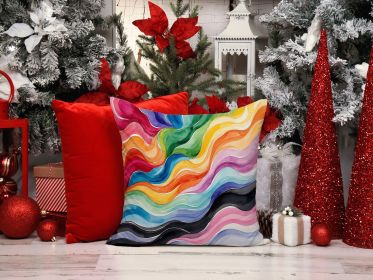 18” Progress Pride Waves of Unity Throw Pillow with Watercolor Artwork, Indoor/Outdorr Usage and Machine Washable
