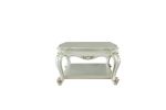 Antique Pearl Coffee Table with Open Bottom Shelf, Queen Anne Legs and Motif Design