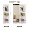 Wall Mounted Full Length Mirror with Dual Slide Design, Multifunctional Display Pane, 4 Removable Shelves & 4 Hanging Hooks