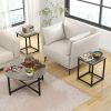 3-Piece Coffee Table Set with Round Coffee Table, 2 Square End Tables and Adjustable Foot Pads