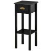 2 Tier Black Slim Side Nightstand Table with Top Drawer and Open Bottom Shelf