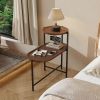 Walnut Brown 2 Tier Small Coffee Table, Round Top, Oval Bottom Wood Storage Shelf and X Shaped Metal Legs