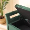 67.91” Green Velvet Storage Ottoman Bench with Armrests and Hidden Storage Compartment
