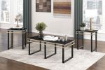 Zamir Collection Set of 3, 1 Coffee Table, 2 End Tables with Black Tempered Glass Tops, Gold-Hued Banding and Black Metal Finish Legs