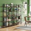 5 Tier H Shape Bookshelf Storage Display Rack with Open Shelves, Adjustable Foot Pads and X Shape Back Support Bar
