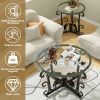 3-Piece Coffee Table Set with Tempered Glass and Black Metal Frame