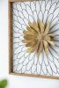 30” Ashlyn Bloom Wall Decor with Gold Floral Center, Wire Petals and Natural Wood Square Frame