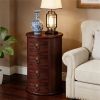Mid-Century End Side Table with 4 Drawers, Bronze Antique Handles and Round Cylinder Shape