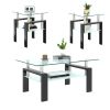 Set of 2, Modern Square End Tables with Clear Tempered Glass, Bottom Shelf and Iron Tube Support Frame