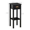 2 Tier Black Slim Side Nightstand Table with Top Drawer and Open Bottom Shelf