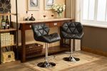 Set of 2, Glascow Black Diamond Tufted Bar Stools with Hydraulic Adjustable Height and 360-Degree Swivel