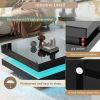 High Gloss Minimalist Design Black Square Coffee Table with 2 Tiers and Built-In LED Lights