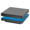 High Gloss Minimalist Design Black Square Coffee Table with 2 Tiers and Built-In LED Lights