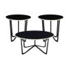 Round Coffee Table and Two End Tables with Black Tempered Glass Tops, Gold Hued Banding and Black Finish Metal Base