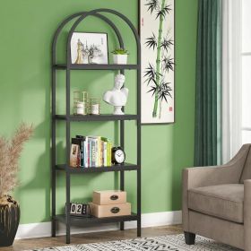 4 Tier Arch Shape Bookshelf Display Stand with Open Shelves, Black Metal Frame and Protective Foot Pads