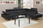 2-Piece Black Sectional L Shaped Sofa Set with Right Facing Chaise & Left Facing Sofa and Adjustable Headrests