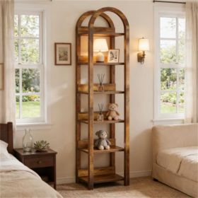 70.8” High Arched Bookshelf Display Rack with 6 Tiers and Open Storage Shelves