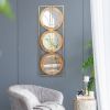 Mango Wood Wall Mirror with 3 Round Stacked Mirrors,Gold Rectangular Frame and Horizontal or Vertical Display Options