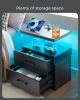 Black Nightstand with LED Lights, Adjustable Light Colors with 2 Bottom Drawers and Open Shelf