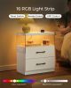 White Nightstand with LED Lights, Adjustable Light Colors with 2 Bottom Drawers and Open Shelf