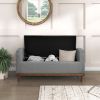 Mid-Century Modern Lift Top Storage Ottoman Bench, with Gray Tufted Upholstered Fabric and Solid Walnut Wood Finish
