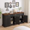 63" Fluted Sideboard Buffet Storage Cabinet with 4 Doors and 3 Drawers in Black and Brown Finish
