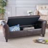 Hayes Ottoman Storage Bench with PU Brown Leather Upholstery and Rolled Arms