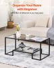 VEVOR Rectangle Coffee Table with Clear Tempered Glass, 2 Tier, Open Storage, and Black Metal Frame