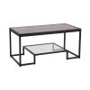 VEVOR Rectangle Coffee Table with Multi Color LED Lighting, Clear Tempered Glass, 2 Tier, Open Storage, and Black Metal Frame