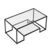 VEVOR Rectangle Coffee Table with Clear Tempered Glass, 2 Tier, Open Storage, and Black Metal Frame
