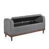Mid-Century Modern Lift Top Storage Ottoman Bench, with Gray Tufted Upholstered Fabric and Solid Walnut Wood Finish