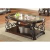 Bianca Merlot 2-Shelf Glass Top Coffee Table with Scroll Detailed Metal Legs