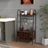 Baker's Rack with Detachable Wine Rack and 5 Rows of Stemware Glass Holders