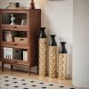 Floor Metal Decorative Cylindrical Vases, Set of 3 Gold & Black with Hammered Glazed Finish, and Funnel Shaped Neck