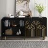 Black Modern Fluted Sideboard Buffet Cabinet with 4 Doors Storage and Adjustable Shelves