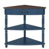 33.8” Small Triangle Corner Table with 3 Tiers, 2 Open Bottom Shelves and 1 Top Drawer