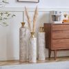 Set of 3, Handcrafted Cylindrical Metal Decorative Floor Vases with Polished & Hammered Gold Finish, and Embossed Body Pattern