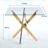Dining Table with Square Clear Tempered Glass and Gold Cross Metal Legs