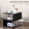 S-Shaped Black Side Table with 3 Tiers and Steel Support Poles